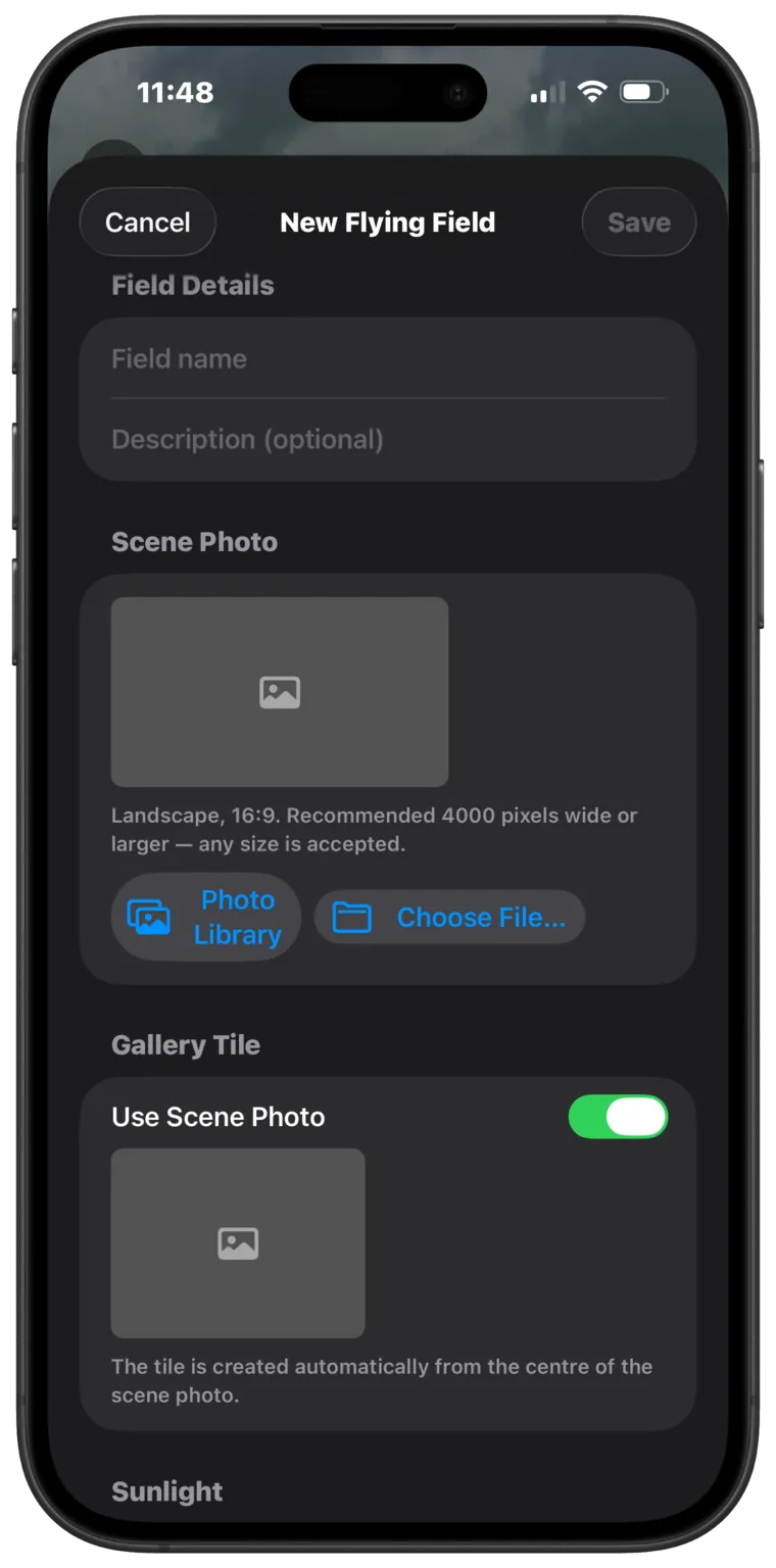 Adding your own photo as a flying-field background